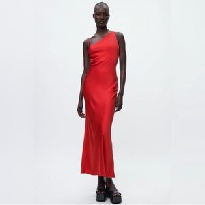 Zara Red One-Shoulder Satin Gown